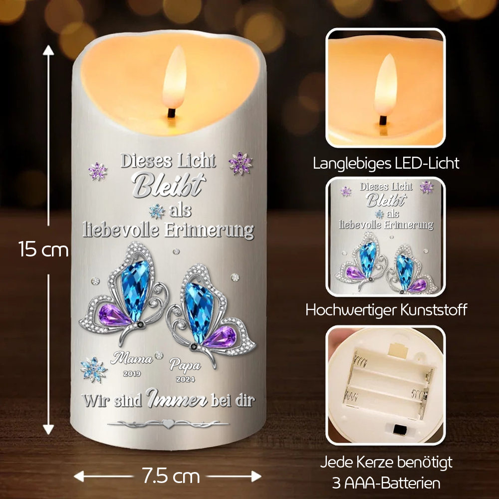 Schmetterlinge-Personaliserte LED-Kerze miit Namen Trauergeschenk