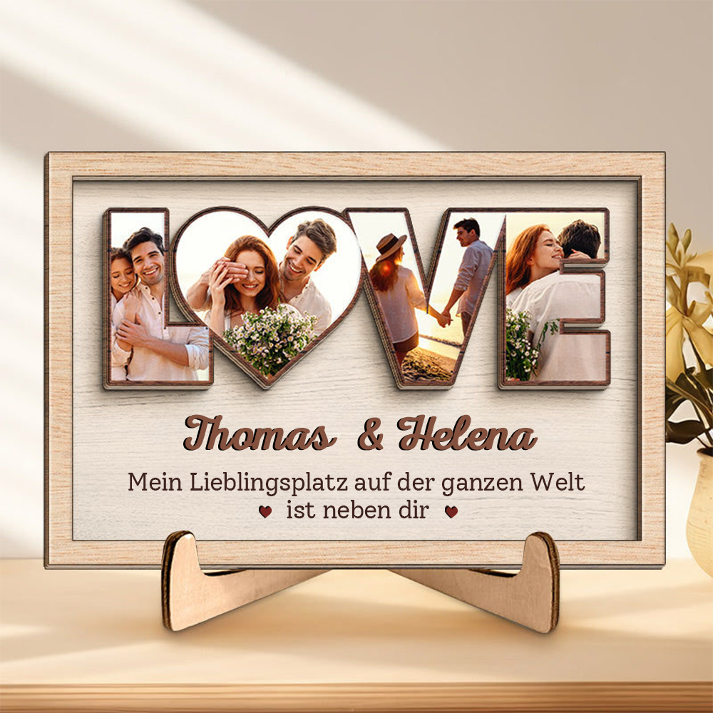 LOVE-Personalisierte Holzplakette mit Fotos für Paare
