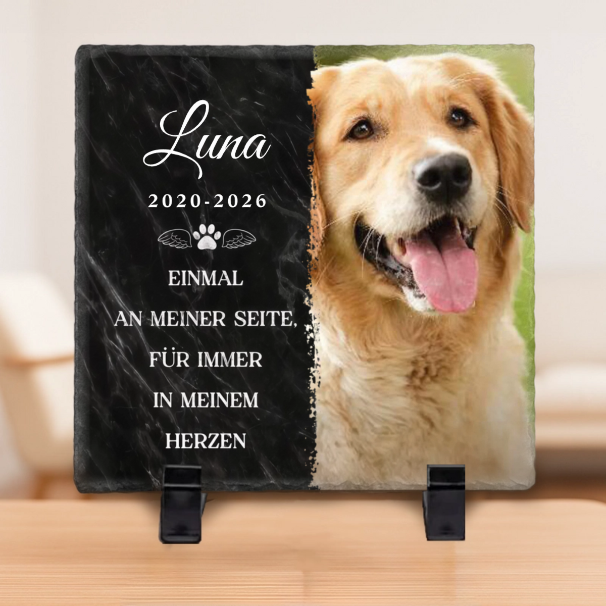 Personalisierte Schieferplatte mit Foto Trauergeschenk für Haustiere