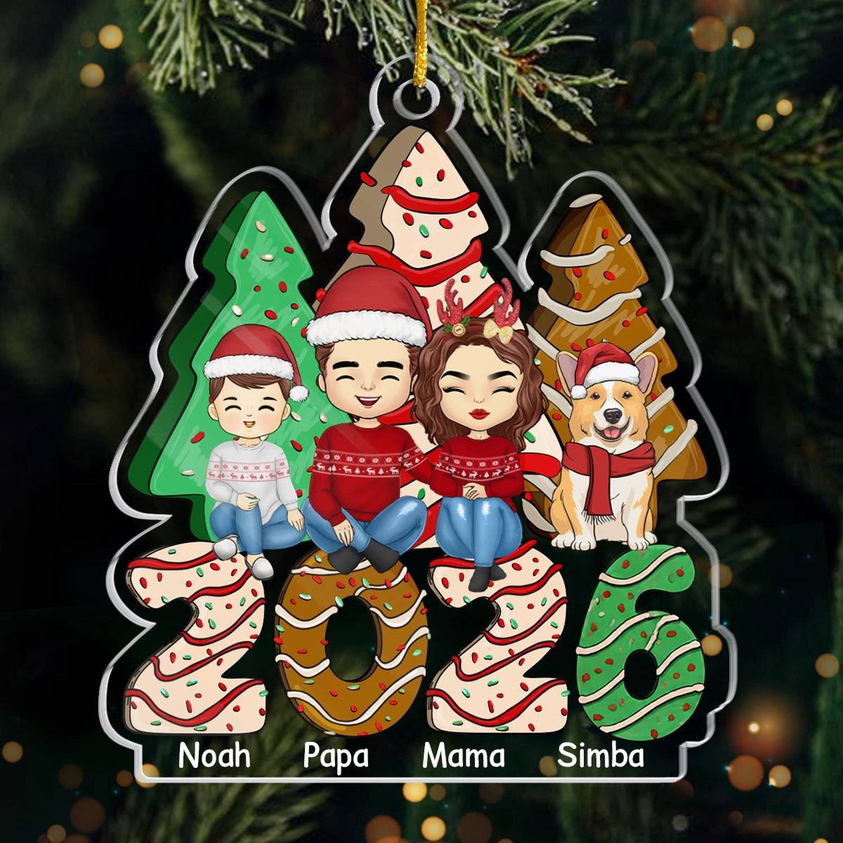 2025 Familie - Personalisiertes Acrylornament Christbaumschmuck mit Eltern, Kinder und Haustiere