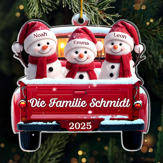 Acryl-Ornament Personalisierter Christbaumschmuck mit Schneemänner für Familie