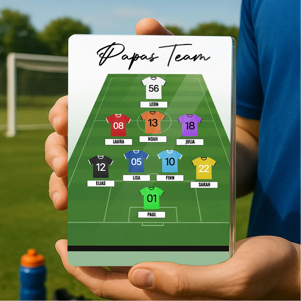 Personalisierter Acrylblock mit Fußballtrikots Geschenk für Papa und Fußballfans
