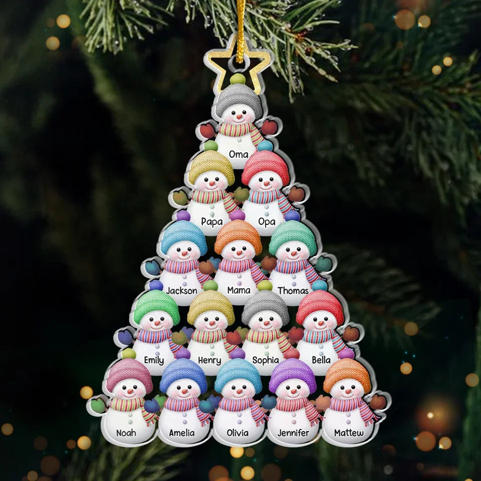 Schneemännchen Acrylornament Personalisierter Christbaumschmuck mit 1-15 Namen