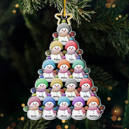 Schneemännchen Acrylornament Personalisierter Christbaumschmuck mit 1-15 Namen