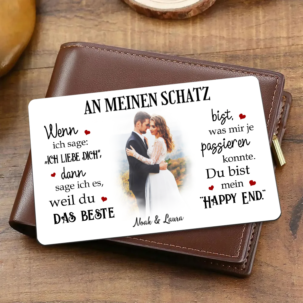 Mein Happy End - Personalisierte Brieftasche-Karte mit Foto und Text Geschenk für Paar