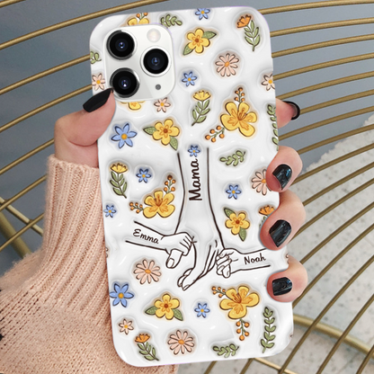 Hand-in-Hand Silikonhandyhülle für iPhone und Samsung mit Namen Geschenk für Mama und Oma