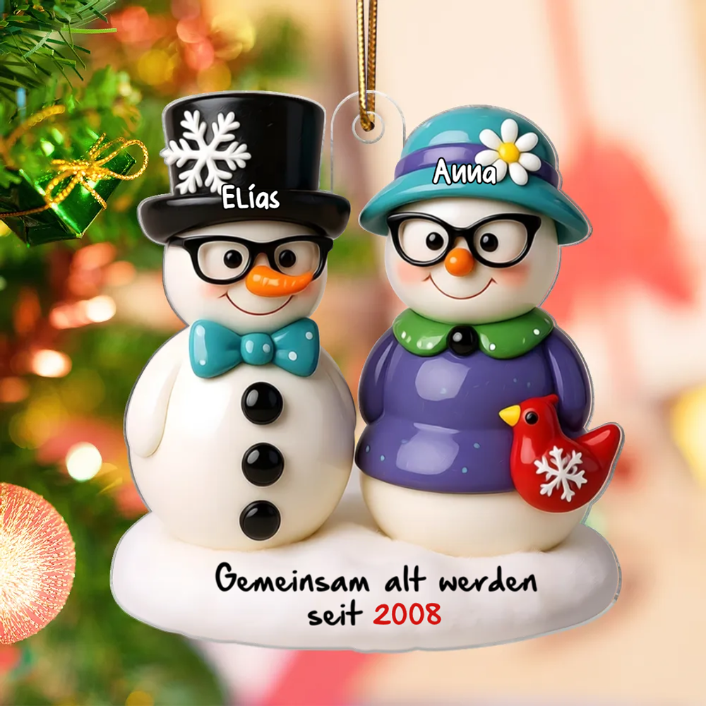 Schneemannpaar - Personalisiertes Christbaumschmuckmit Namen