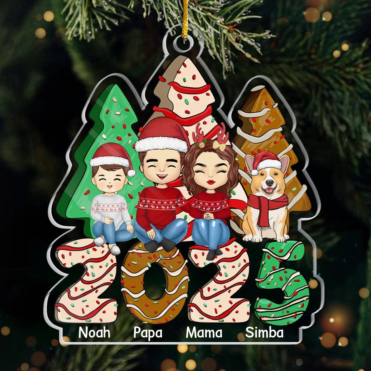 2025 Familie - Personalisiertes Acrylornament Christbaumschmuck mit Eltern, Kinder und Haustiere