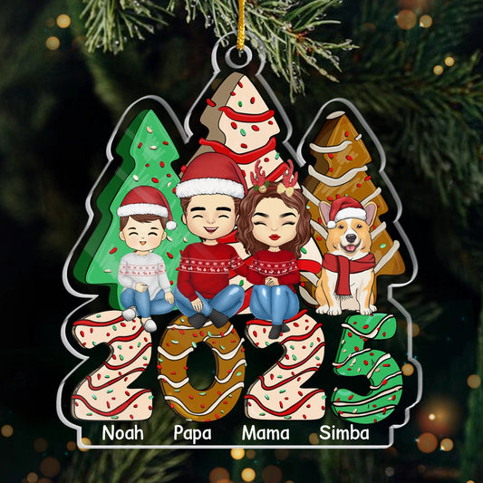 2025 Familie - Personalisiertes Acrylornament Christbaumschmuck mit Eltern, Kinder und Haustiere