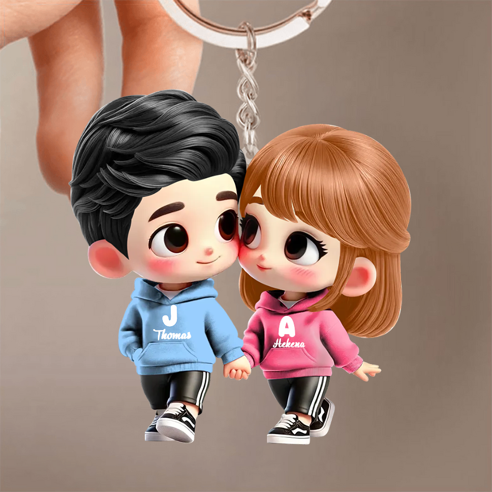 Süßes Cartoon-Paar – Personalisierter Auto-Acrylschlüsselanhänger