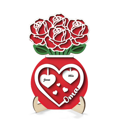 Rosenstrauß in Vase Personalisierte 2-Schicht-Holztafel für Mama und Oma