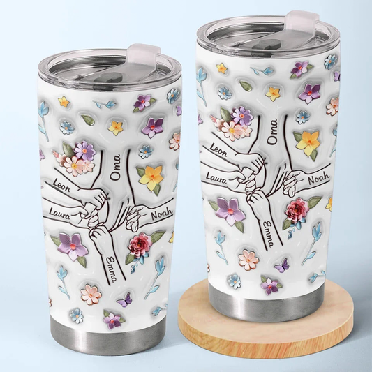 Hand in Hand-Personalisiertes Thermobecher mit Blumenmotiv Geschenk für Oma und Mama