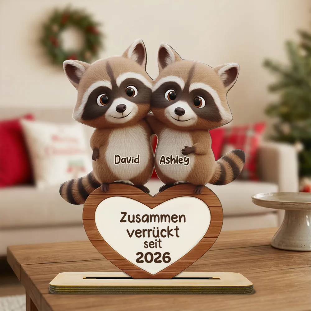 Waschbärenpaar - Personalisierter Holzaufsteller mit Namen