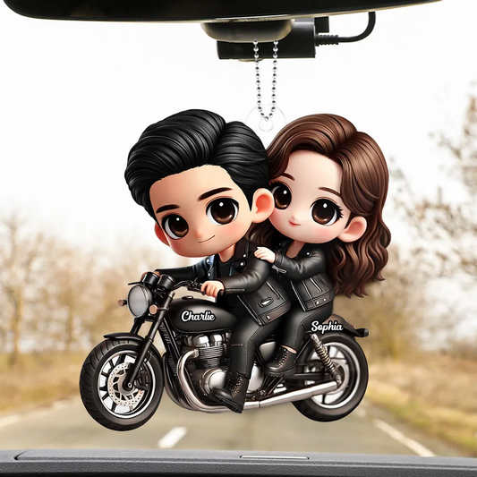 Pärchen auf Motorrad Autoanhänger aus Acryl Geschenk für Paar