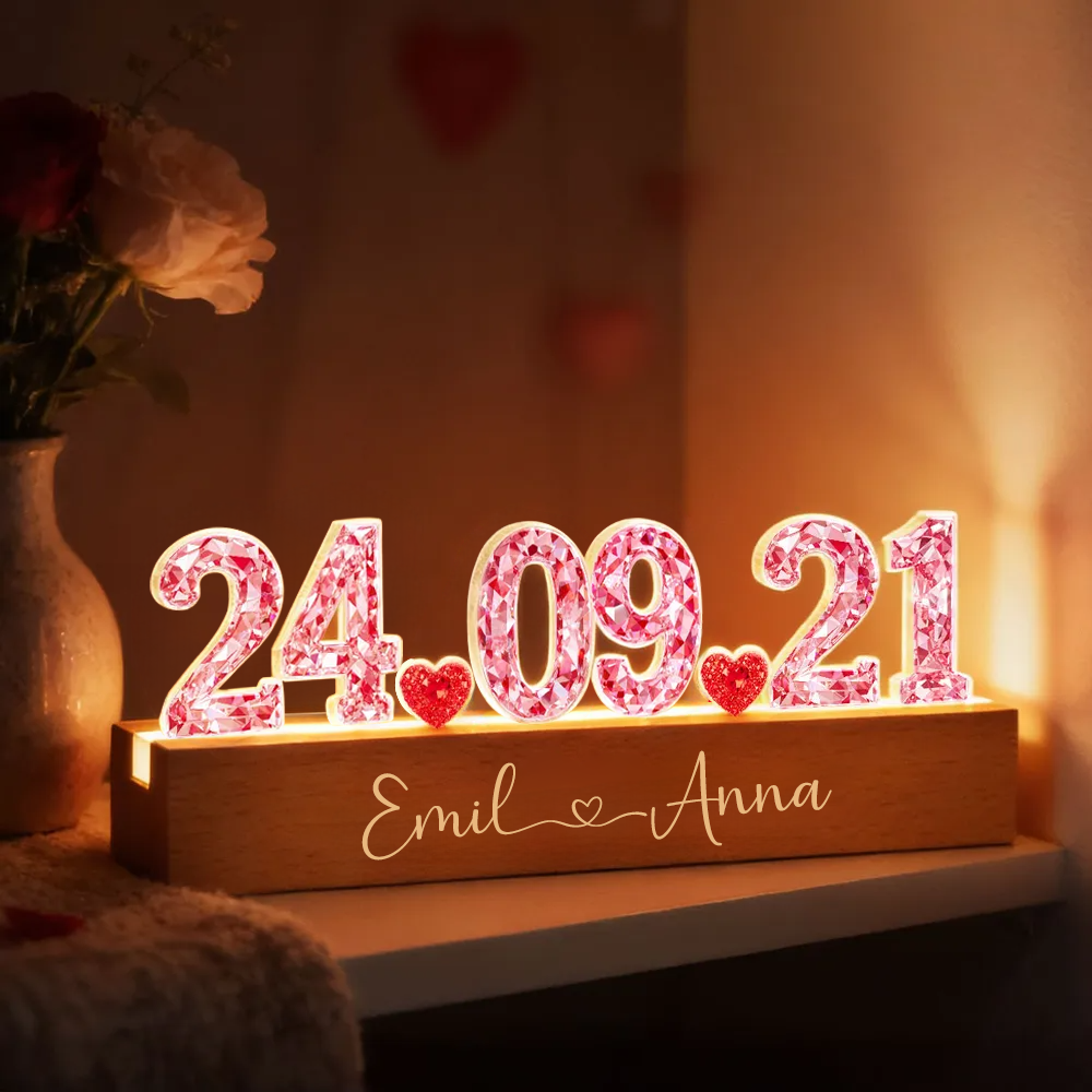 Jahrestag-Personalisierte LED-Nachtlicht mit Kristalleffekt Geschenk für Paar