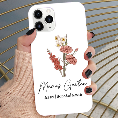 Geburtsblumenstrauß-Personalisierter Silikonhandyhülle für iPhone und Samsung Geschenk für Oma und Mama