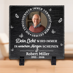 Personalisierter Schieferaufsteller mit Foto & Spruch – Nie vergessen
