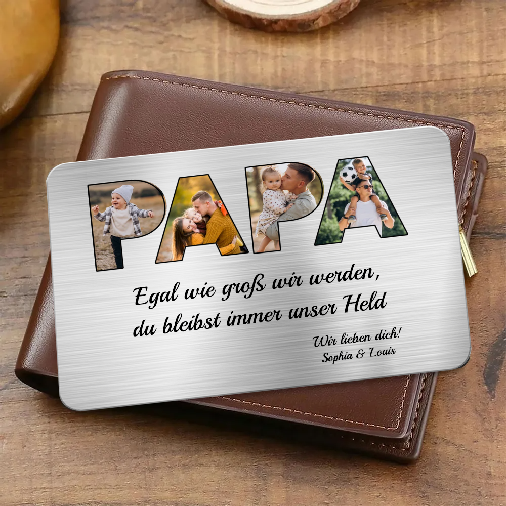 PAPA Wallet Card - Personalisierte Brieftaasche-Karte mit Fotos und Text Geschenk für Vater