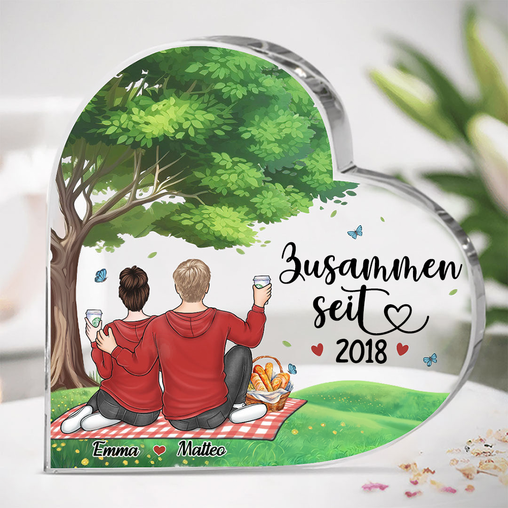 Zusammen Seit...Acrylherz mit Picknick-Thema Geschenk für Paar