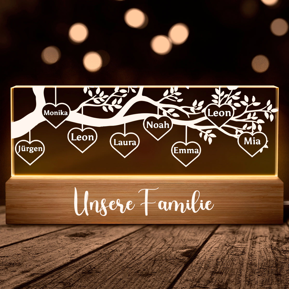 Familienbaum - Personalisierte LED-Nachtlicht mit 1-8 Namen Geschenk für Familie