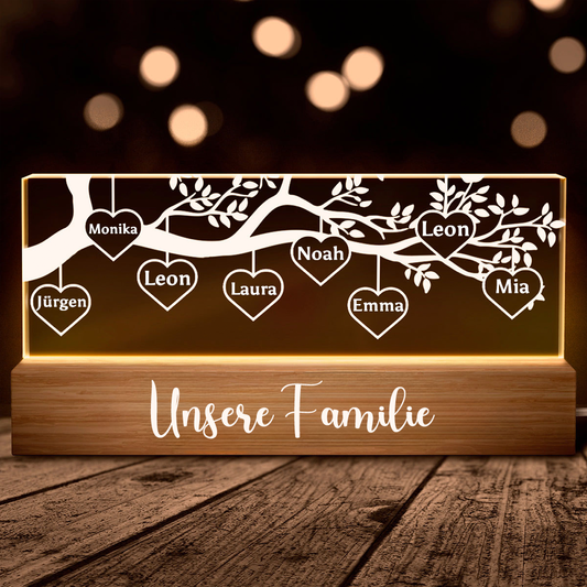 Familienbaum - Personalisierte LED-Nachtlicht mit 1-8 Namen Geschenk für Familie