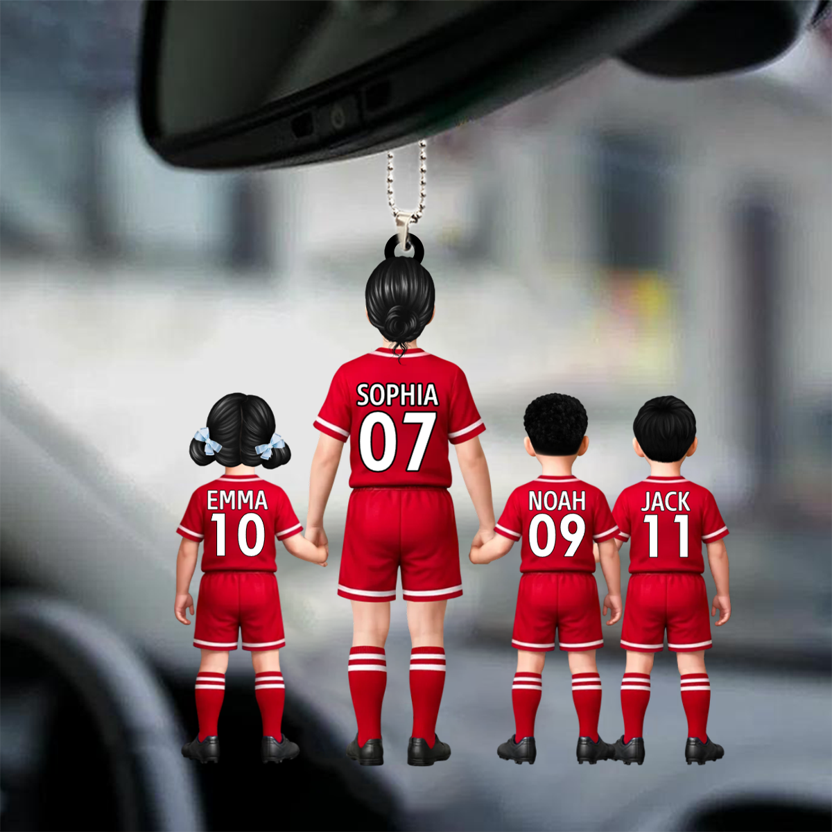 Fußballmama und Kinder Personalisierter Autoanhänger aus Acryl