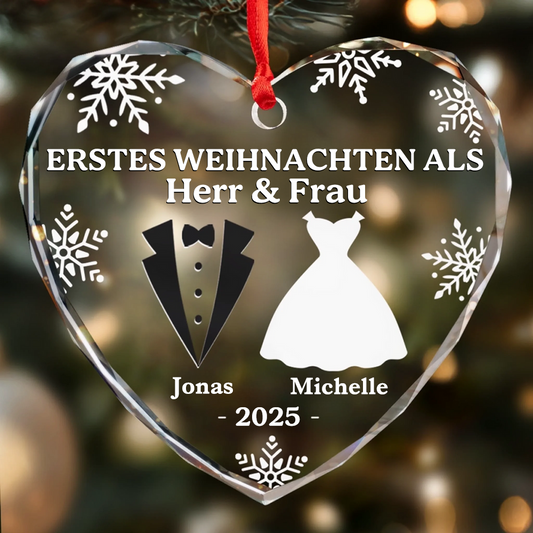 Erstes Weihnachten als Ehepaar-Personalisierter Glasanhänger Christbaumschmuck