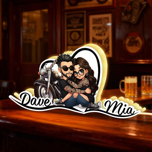 Motorradpaar-Personalisierte LED-Lichtbox mit 2 Personen und Namen Geschenk für Paar