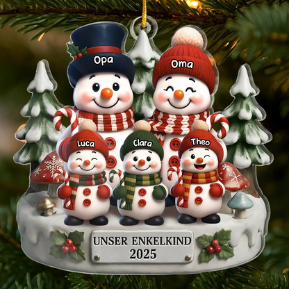 Schneemanfamilie-Acrylanhänger mit 1-10 Kinder Christbaumschmuck für Eltern, Opa und Oma
