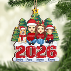 2025 Familie- Personalisierter Holzanhänger Christbaumschmuck mit Eltern, Kinder, Hund und Katze