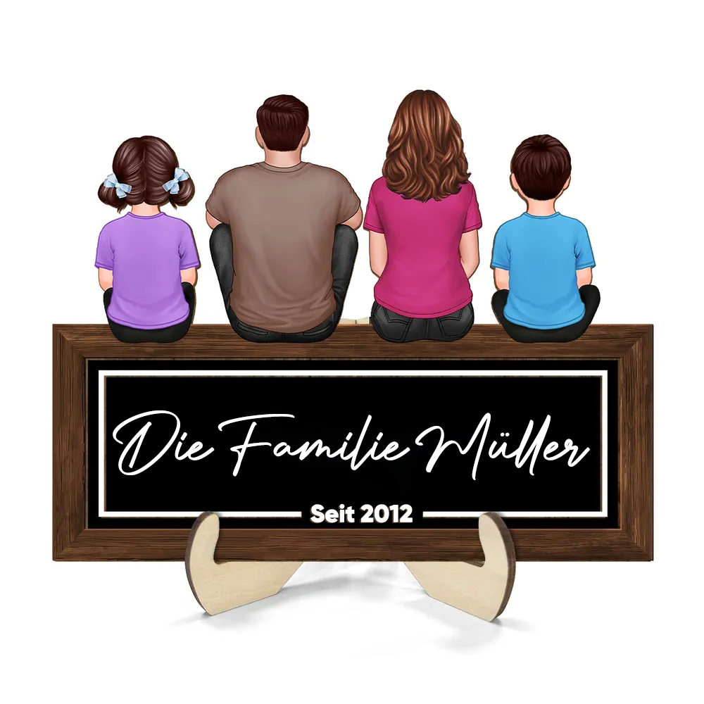 Personalisierter Holzaufsteller mit Familienmitglieder Holztafel mit Personen, Hund und Katze