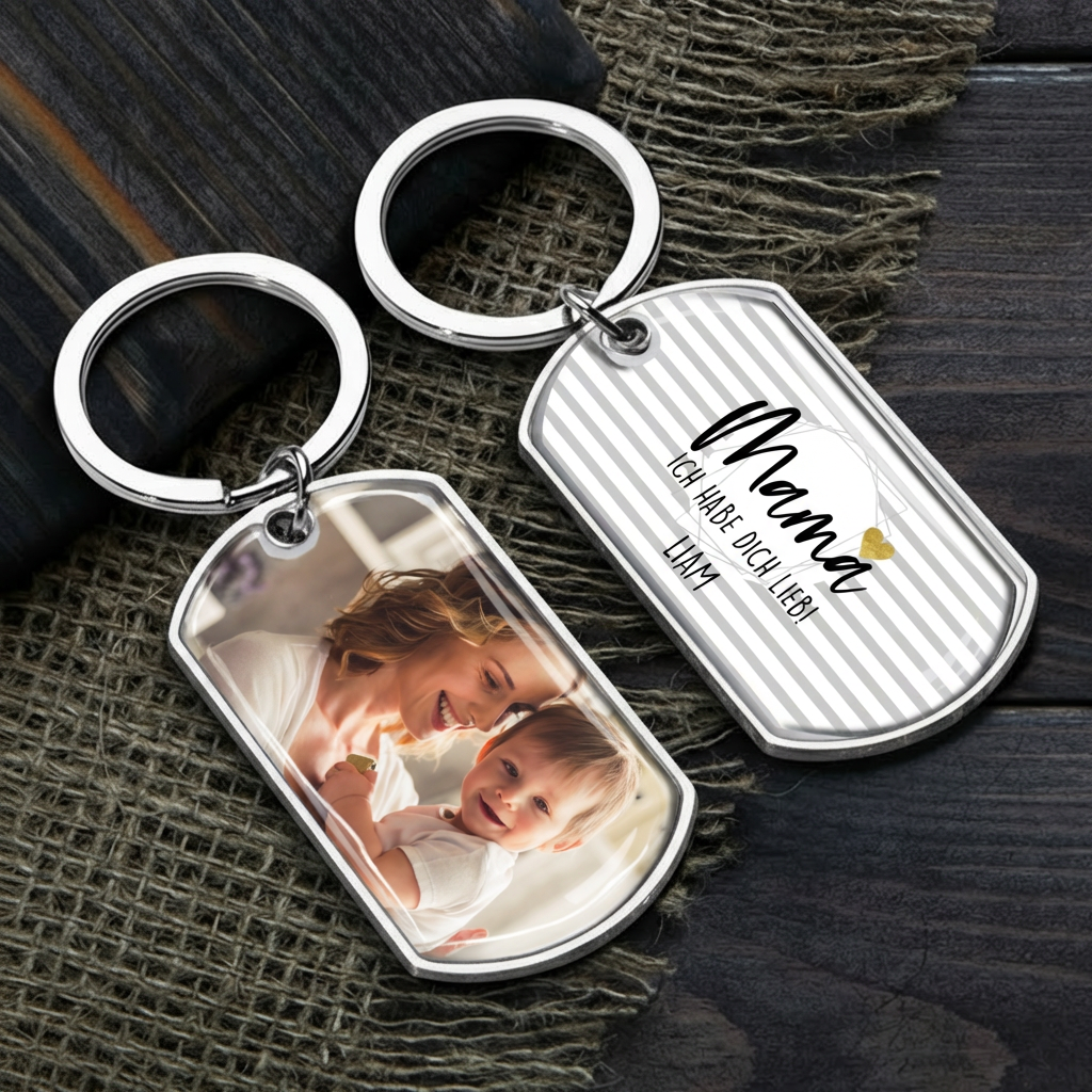 Hab dich liebe... Foto-Edelstahl-Schlüsselanhänger mit Expoxidharz Geschenk für Mama,Papa, Opa und Oma