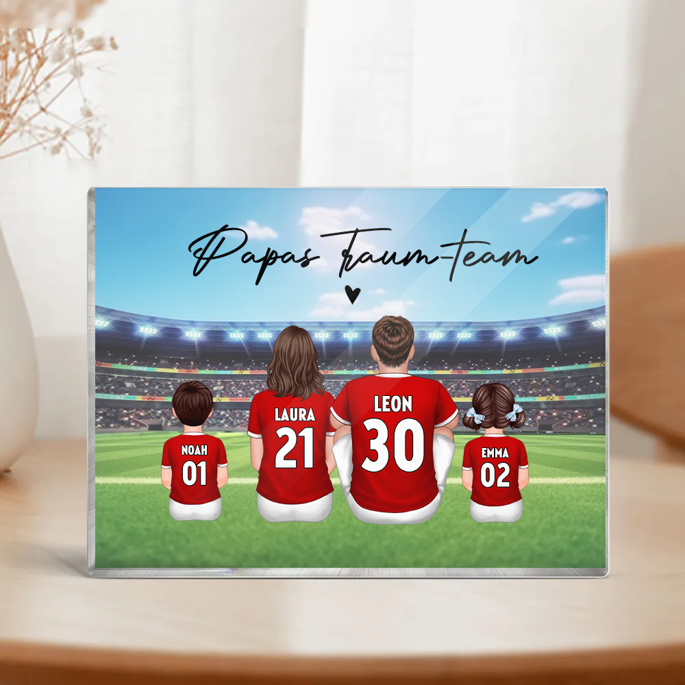 Acrylblock mit Fußballfamilie Geschenk für Papa und Fußballfans