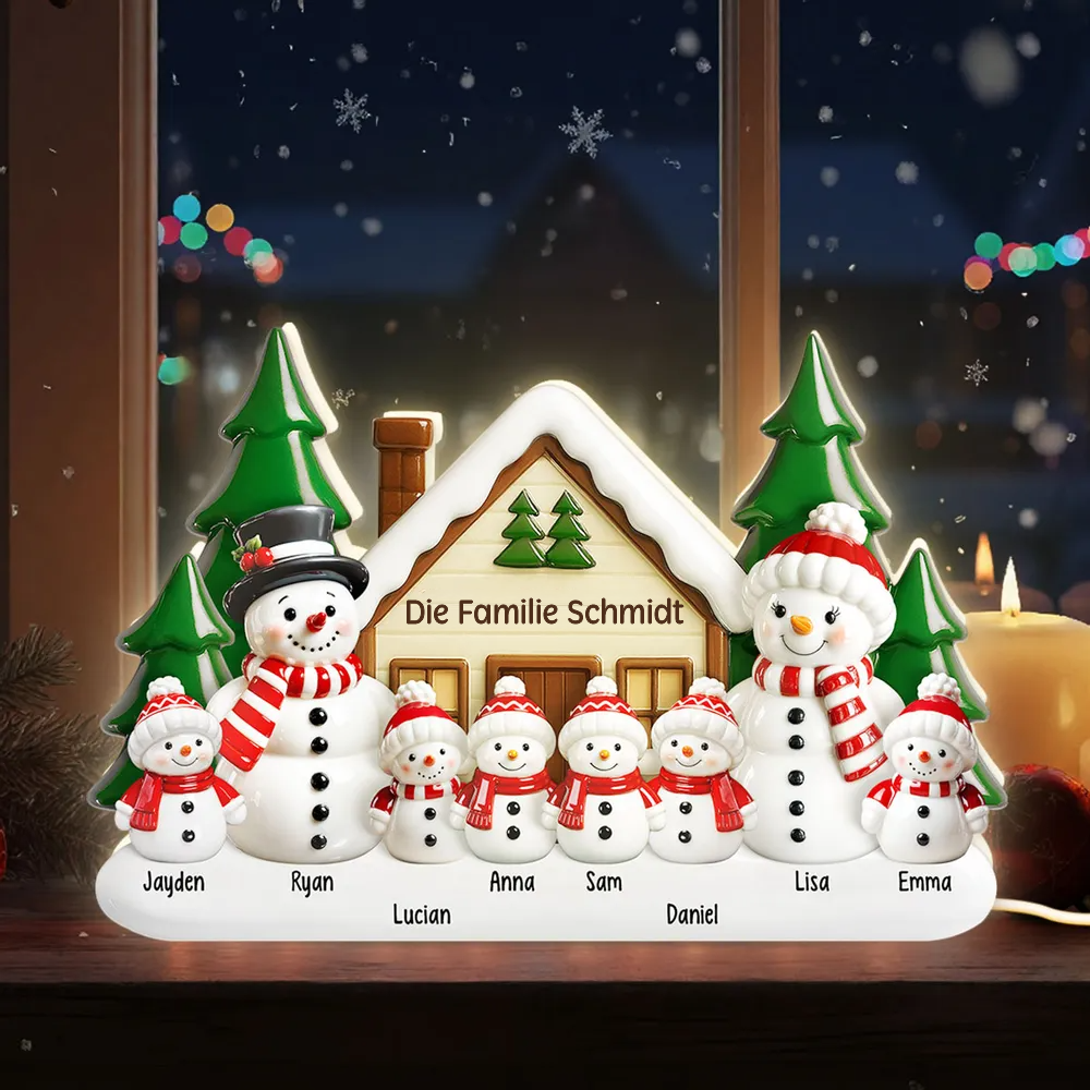 Personalisierte Lichtbox mit Schneemanfamilie Weihnachtsdekoration für Eltern, Oma, Opa und Kinder