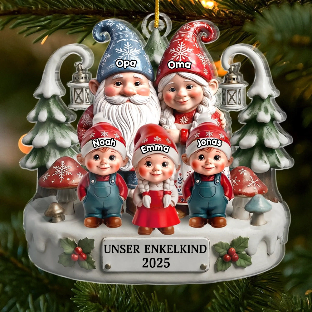 Zwergenfamilie - Acrylanhänger mit 1-15 Kinder Christbaumschmuck für Eltern, Opa und Oma