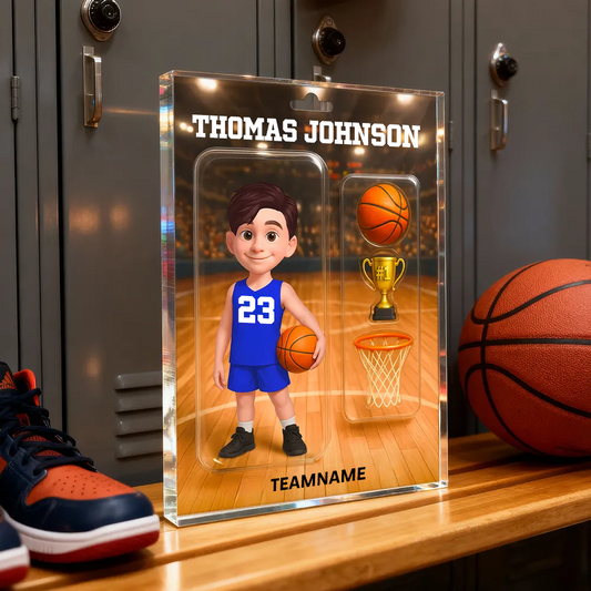 Personalisierter Acrylblock mit Basketballjunge und Basketballmädchen Geschenk für Kinder