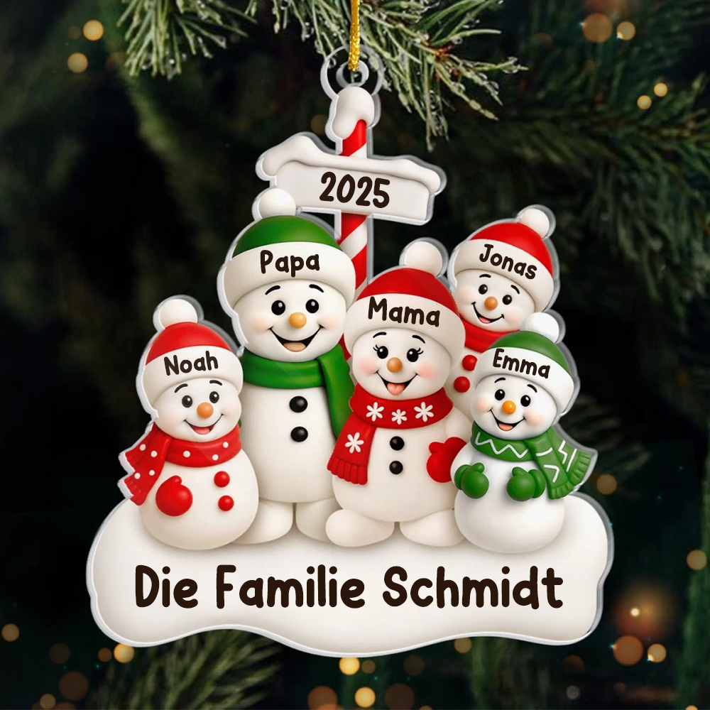 Acrylanhänger mit Schneemannfamilie Personalisierter Christbaumschmuck mit Eltern und 1-4 Kinder