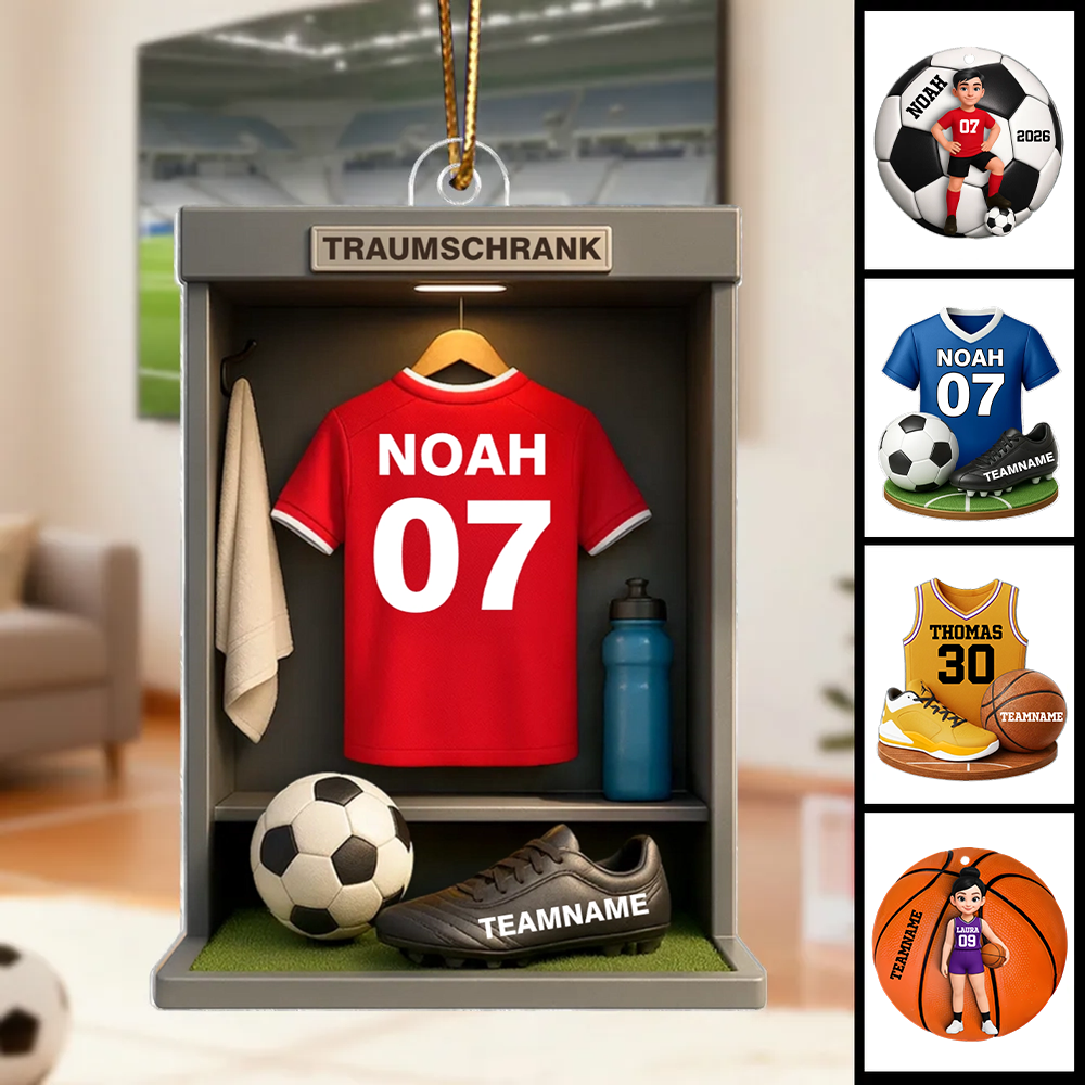 Fußball/Basketball und Trikot- Personalisierter Acrylanhänger mit Namen und Farbe