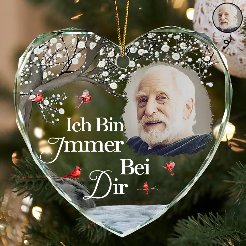 Personalisierter Glasanhänger in Herzform mit Foto Trauergeschenk