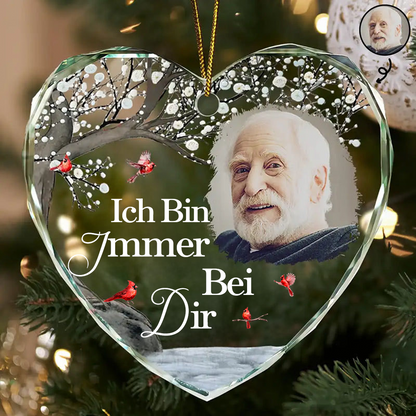 Personalisierter Glasanhänger in Herzform mit Foto Trauergeschenk