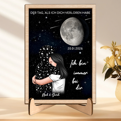 Personalisierter Holzaufsteller mit Mondphase zum liebevollen Gedenken Trauergeschenk