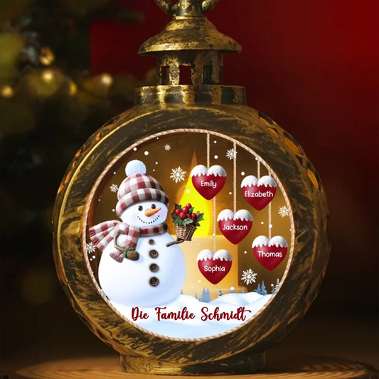 Schneemann und Herzen – Personalisierbares Kerzenlicht-Laternenornament