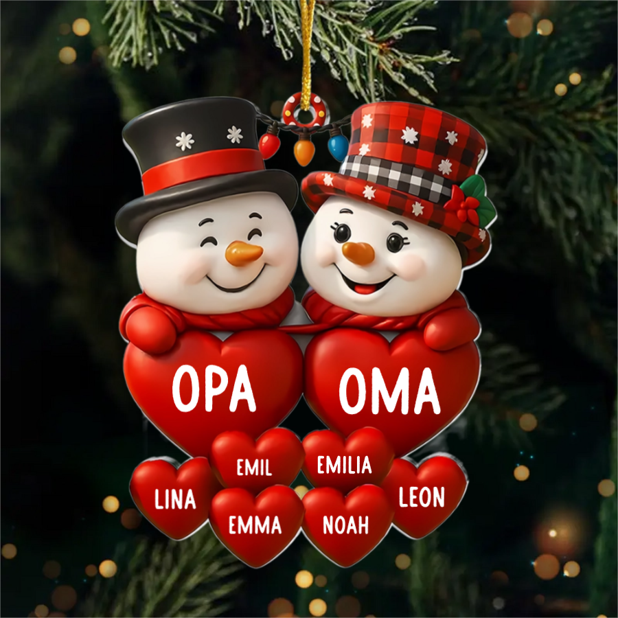 Schneemänner mit Herzen  Weihnachtsanhänger mit Namen Geschenk für Opa und Oma