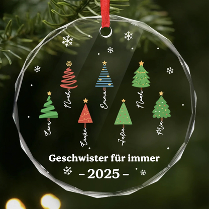 Glasornament mit Bäumen Personalisierter Christbaumschmuck mit Namen und Text für Familie