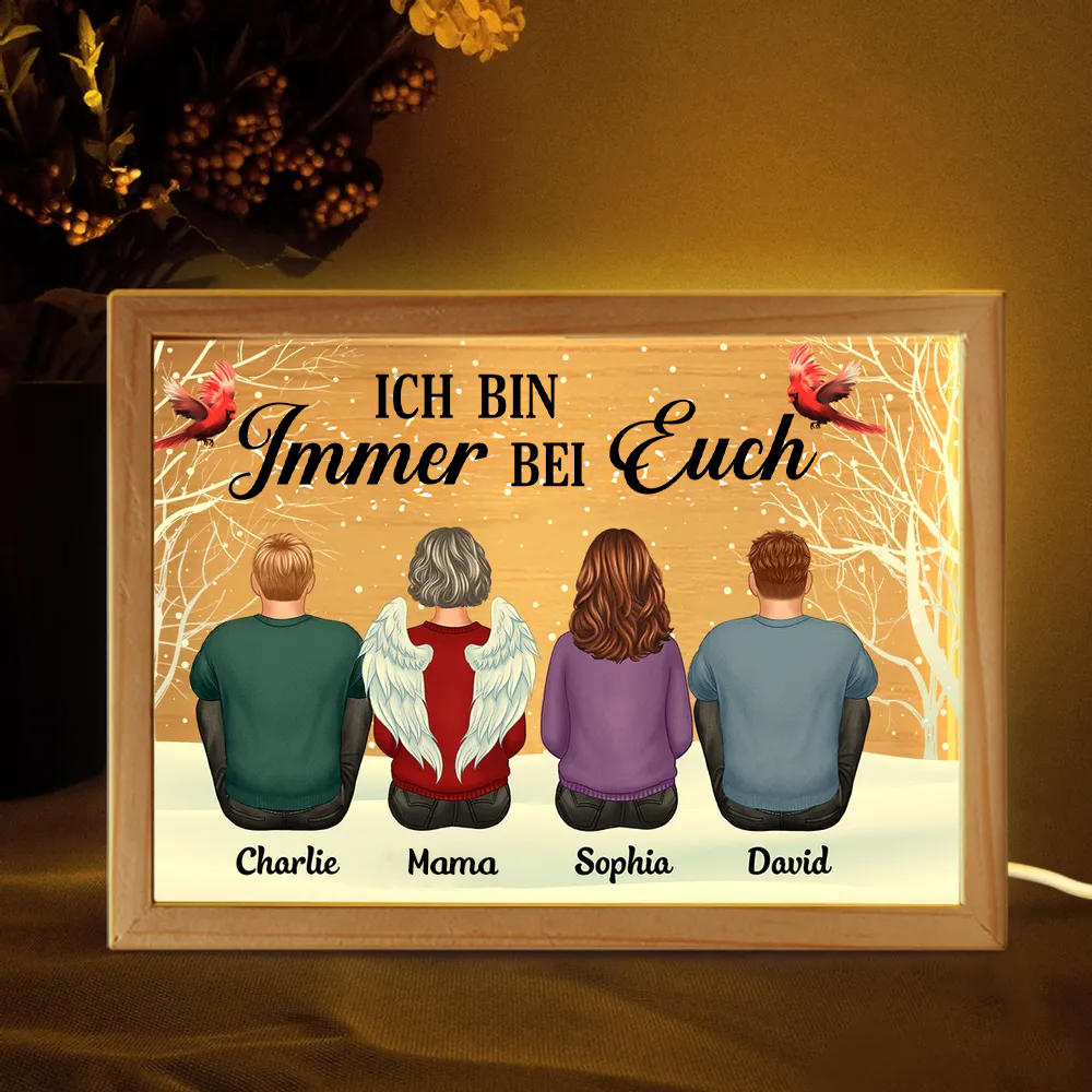 Immer bei dir - Personalisierte Holzrahmen-Lichtbox mit Familie Erinnerungsstück