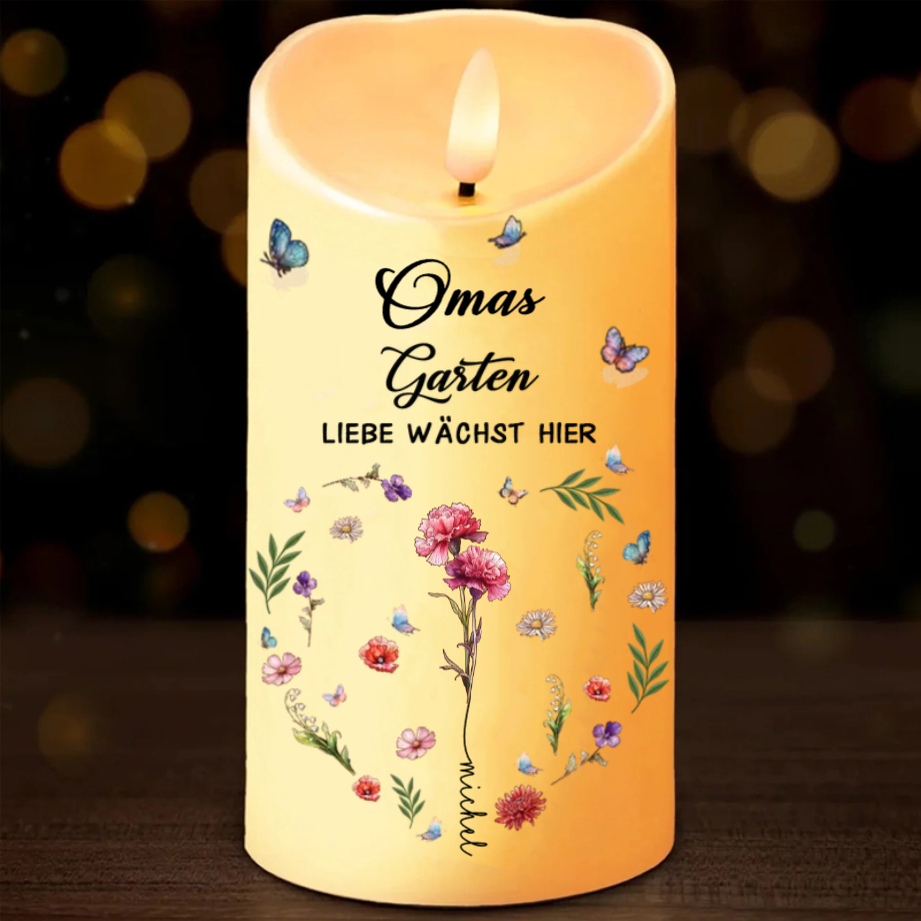 LED-Kerze mit Geburtsblumen  Geschenke für Oma und Mama