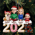 2025 Familie- Personalisierter Acrylanhänger mit Hund und Katze Christbaumschmuck mit Familie
