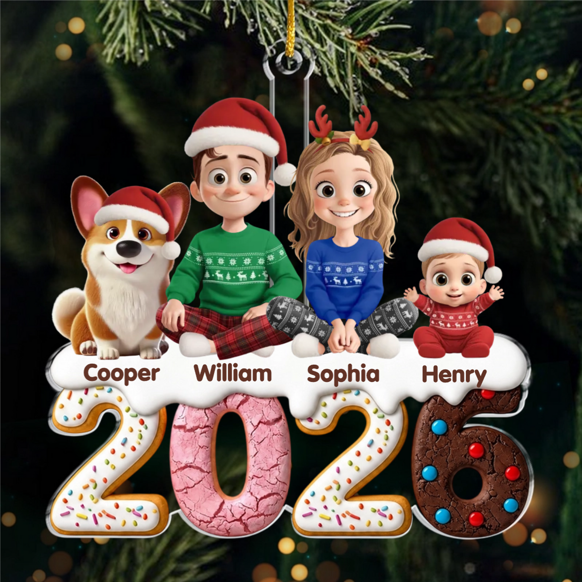 2025 Familie- Personalisierter Acrylanhänger mit Hund und Katze Christbaumschmuck mit Familie