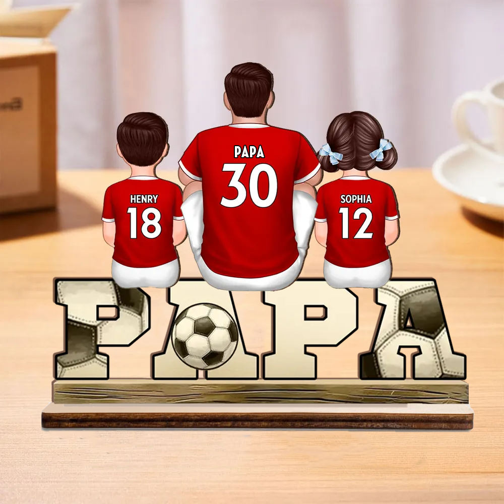 PAPA-Holzaufsteller mit Fußball 1-4 Kinder personalisiert Geschenk für Vater