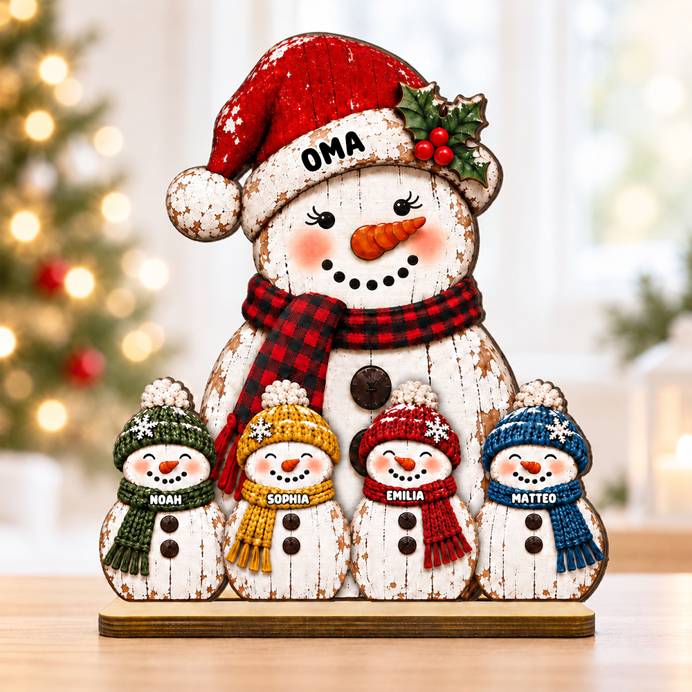 Personalisierter Holzaufsteller für Oma – Schneemann-Motiv